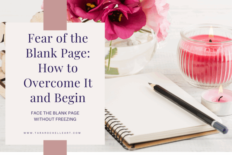 Open blank journal with a pencil, flowers, and a lit candle beside it, inviting calm and creativity before writing begins.