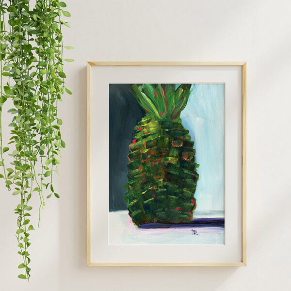 Big Boy acrylic fruit art print in a maple frame with soft neutral styling and greenery.
