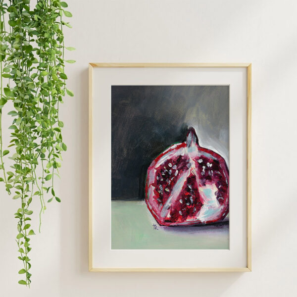PomPom 1, acrylic fruit art print in a maple frame with soft neutral styling and greenery.