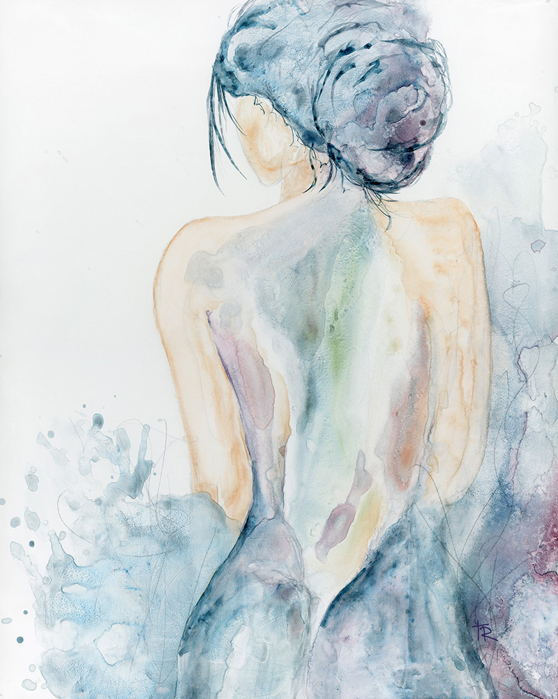 Atmospheric watercolor original figure art by Tara Rochelle