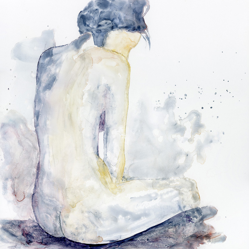 Atmospheric watercolor original figure art by Tara Rochelle